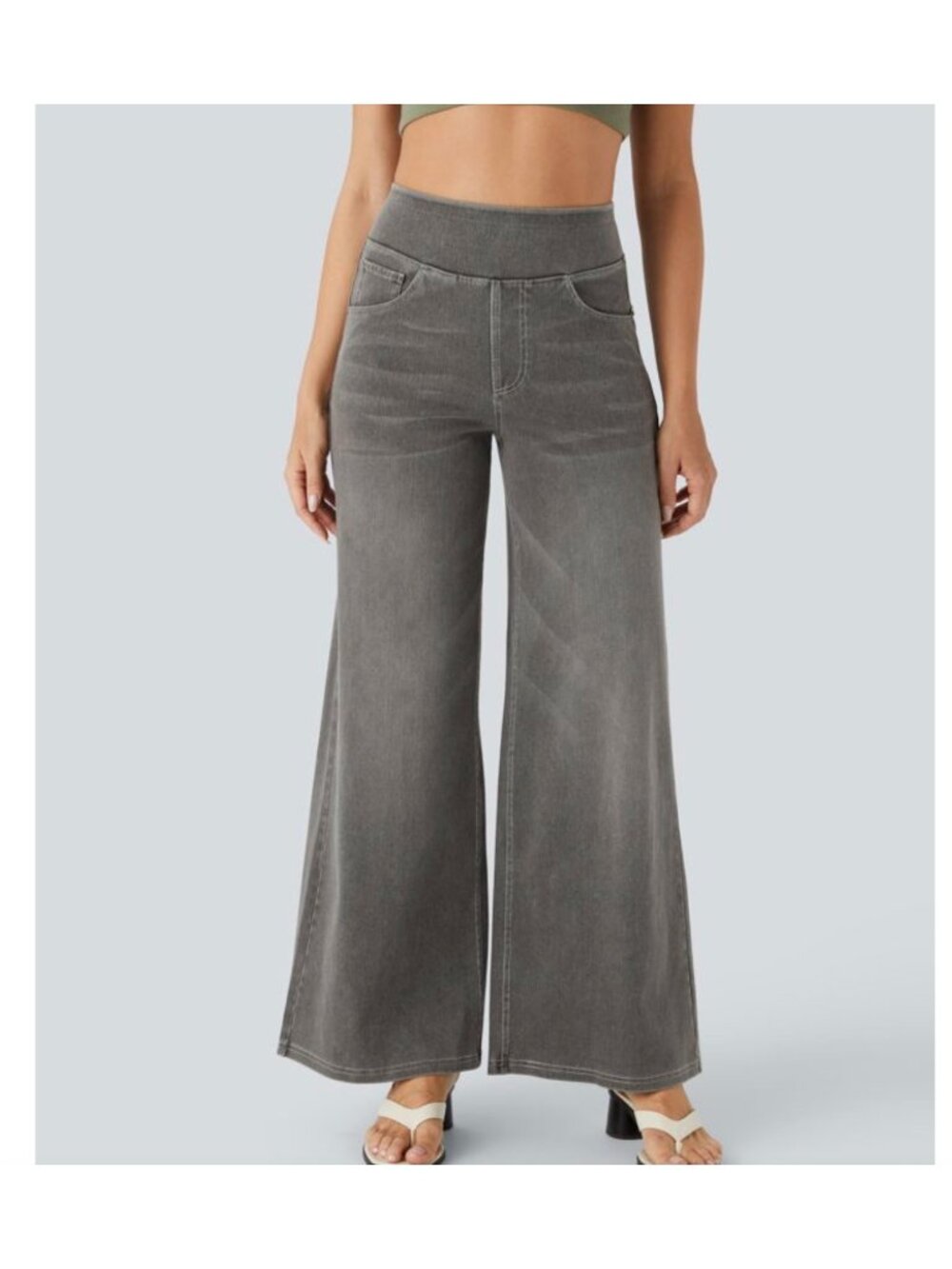 Wide-Leg Gray Denim Pant XXS Petite With High Waistband - Halara Womens Casual S